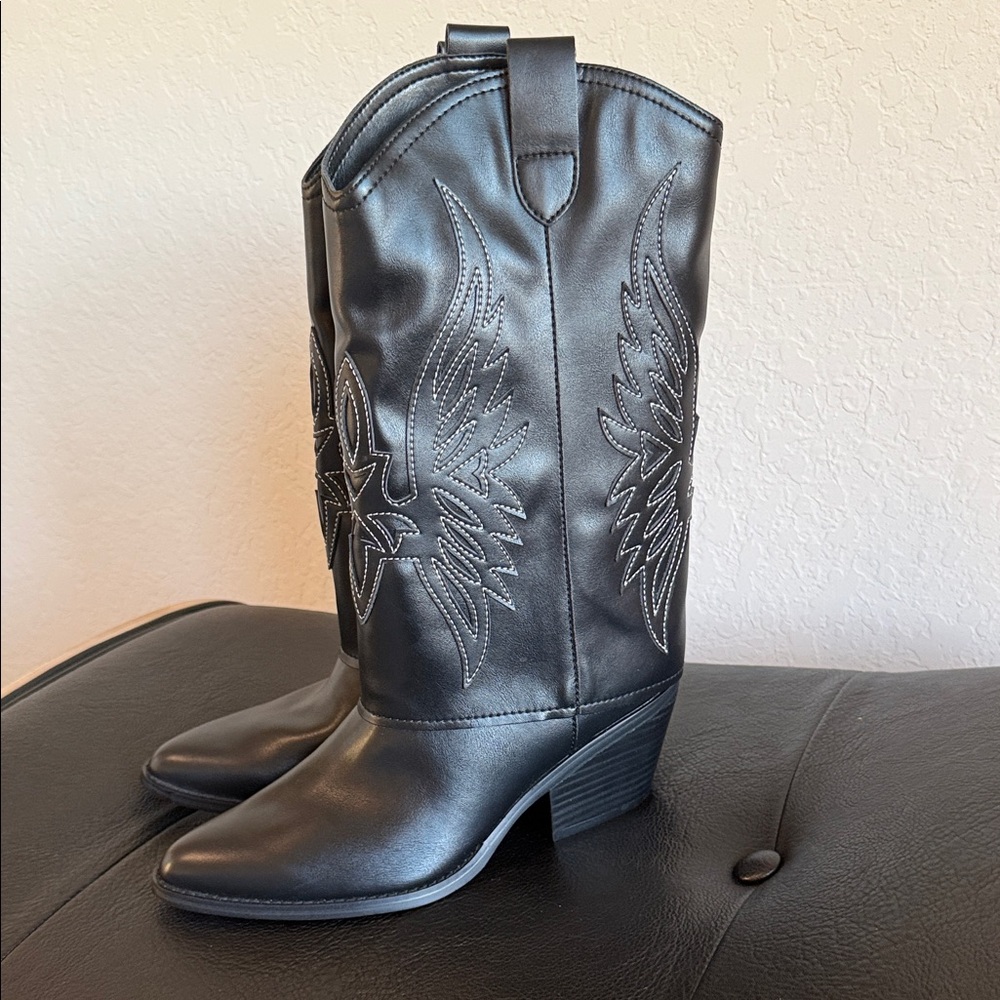 Nine West Black Embroidered Heeled Boots